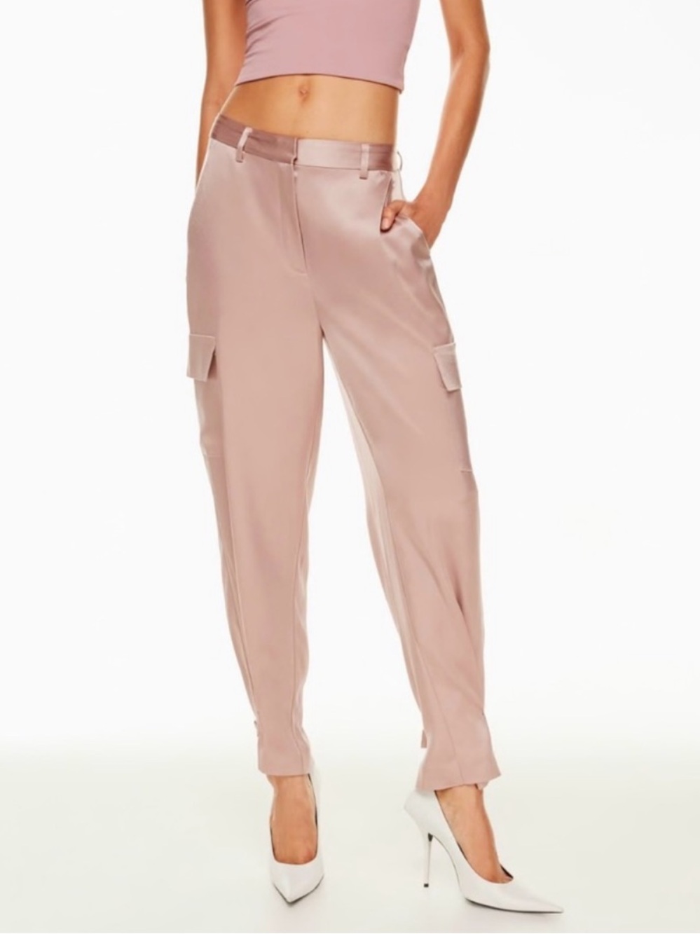 Babaton Aritzia Refined Satin Cargo Pant in Taupe Size 0